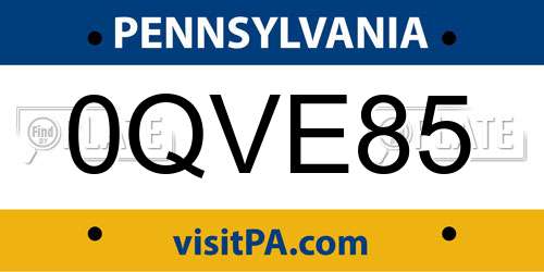 0QVE85 Pennsylvania License Plate