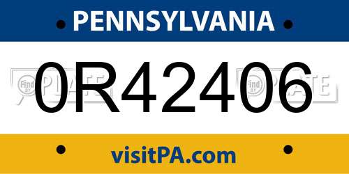 0R42406 Pennsylvania License Plate
