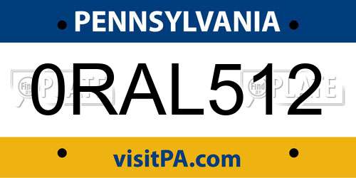 0RAL512 Pennsylvania License Plate