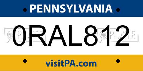 0RAL812 Pennsylvania License Plate