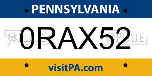 0RAX52 Pennsylvania License Plate