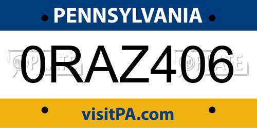 0RAZ406 Pennsylvania License Plate