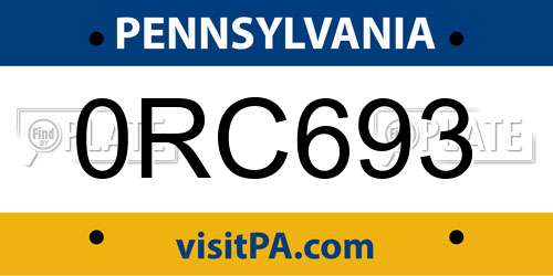 0RC693 Pennsylvania License Plate