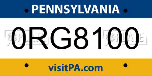 0RG8100 Pennsylvania License Plate
