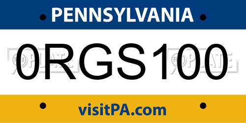 0RGS100 Pennsylvania License Plate