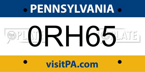 0RH65 Pennsylvania License Plate