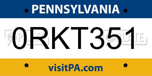 0RKT351 Pennsylvania License Plate