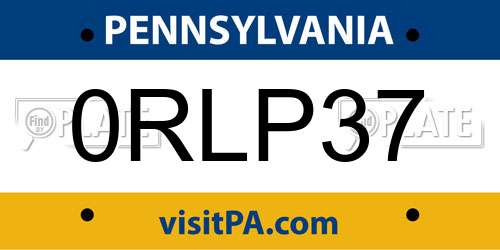 0RLP37 Pennsylvania License Plate