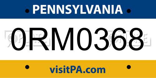 0RM0368 Pennsylvania License Plate