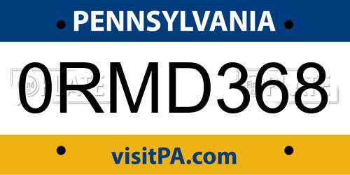 0RMD368 Pennsylvania License Plate