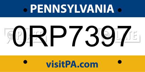 0RP7397 Pennsylvania License Plate