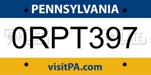 0RPT397 Pennsylvania License Plate