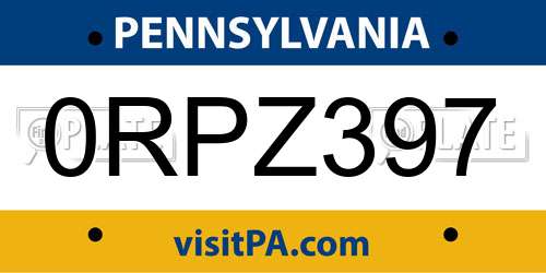 0RPZ397 Pennsylvania License Plate