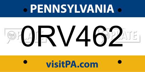 0RV462 Pennsylvania License Plate