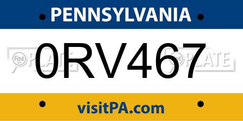0RV467 Pennsylvania License Plate