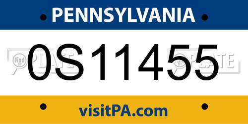 0S11455 Pennsylvania License Plate