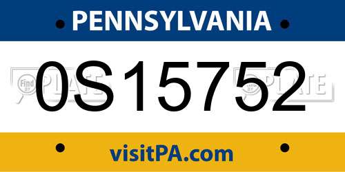 0S15752 Pennsylvania License Plate