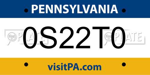 0S22T0 Pennsylvania License Plate