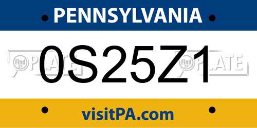 0S25Z1 Pennsylvania License Plate