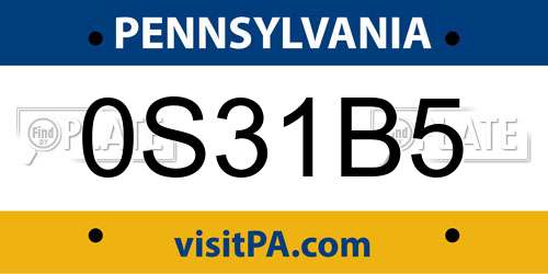 0S31B5 Pennsylvania License Plate