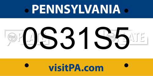 0S31S5 Pennsylvania License Plate