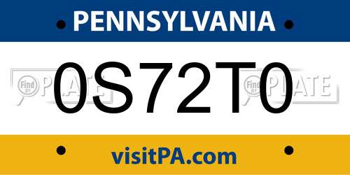 0S72T0 Pennsylvania License Plate