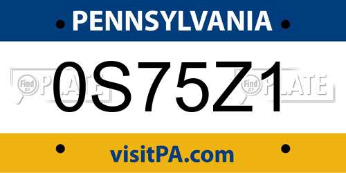 0S75Z1 Pennsylvania License Plate
