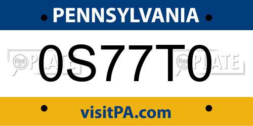 0S77T0 Pennsylvania License Plate
