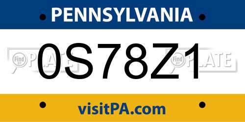 0S78Z1 Pennsylvania License Plate
