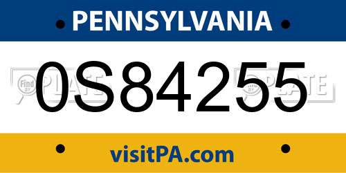 0S84255 Pennsylvania License Plate