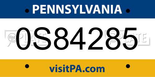 0S84285 Pennsylvania License Plate