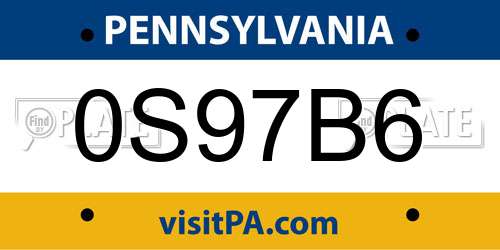 0S97B6 Pennsylvania License Plate
