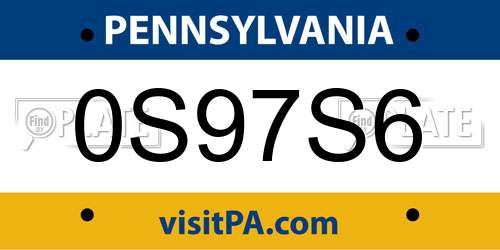 0S97S6 Pennsylvania License Plate