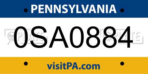 0SA0884 Pennsylvania License Plate