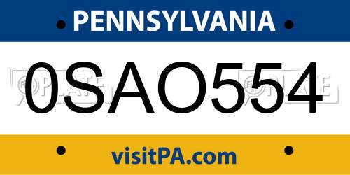 0SAO554 Pennsylvania License Plate