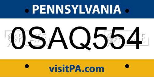 0SAQ554 Pennsylvania License Plate