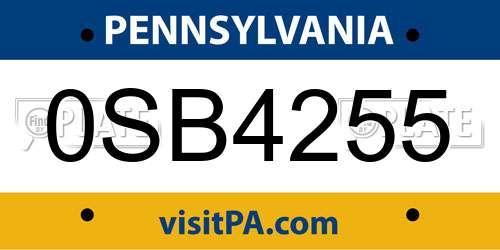 0SB4255 Pennsylvania License Plate