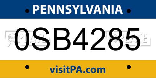 0SB4285 Pennsylvania License Plate