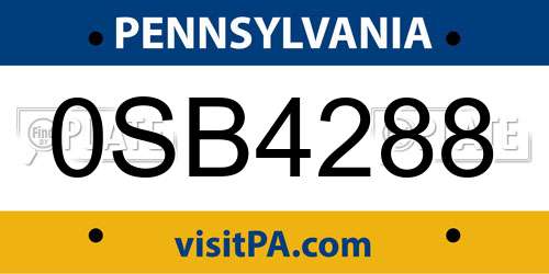 0SB4288 Pennsylvania License Plate