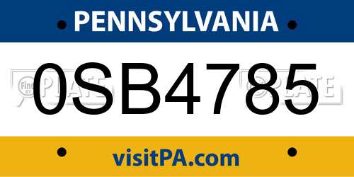 0SB4785 Pennsylvania License Plate