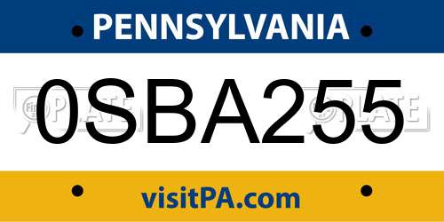 0SBA255 Pennsylvania License Plate