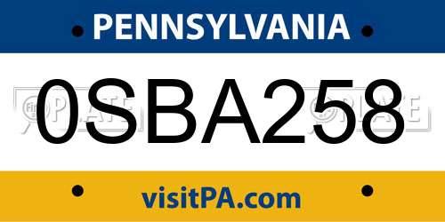 0SBA258 Pennsylvania License Plate