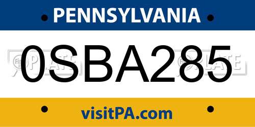 0SBA285 Pennsylvania License Plate