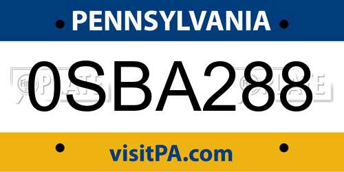 0SBA288 Pennsylvania License Plate