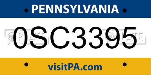 0SC3395 Pennsylvania License Plate