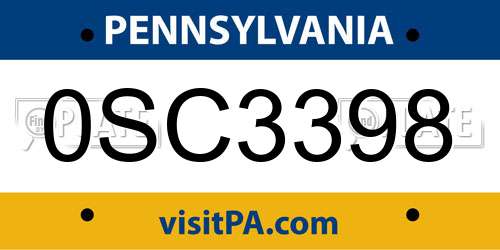0SC3398 Pennsylvania License Plate