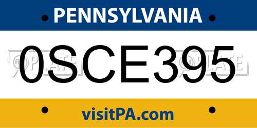 0SCE395 Pennsylvania License Plate