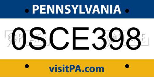 0SCE398 Pennsylvania License Plate