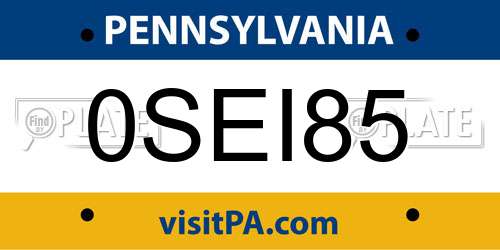 0SEI85 Pennsylvania License Plate