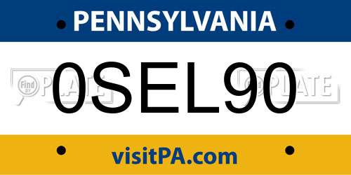 0SEL90 Pennsylvania License Plate